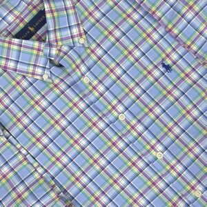 Ralph Lauren Shirt Mens XL Blue Plaid Short Sleeve Button Down Pony Cotton